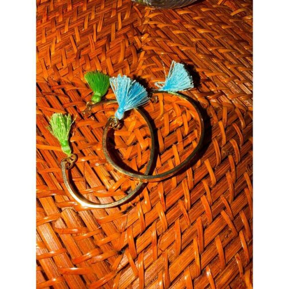 Lilly Pulitzer Set of 2 Gold Tone Engraved Tassel Cuff Bracelets 2.5”